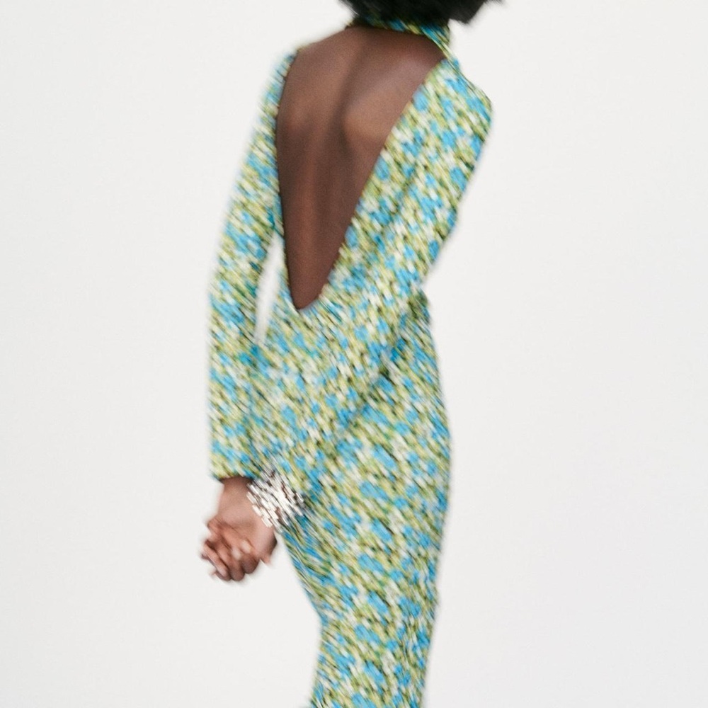 💚 ZARA Bloggers Fav Long Sleeve Floral Backless Dress with Tie. LARGE - Picture 9 of 14